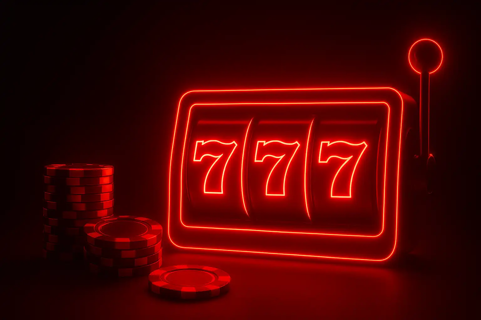 Neon red and black needforwin casino slot machine glowing in the dark